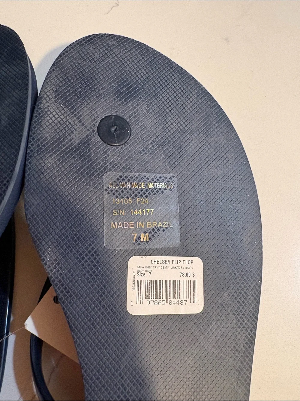 Tory Burch Navy Patterned Logo-Print Flip Flop Sandals